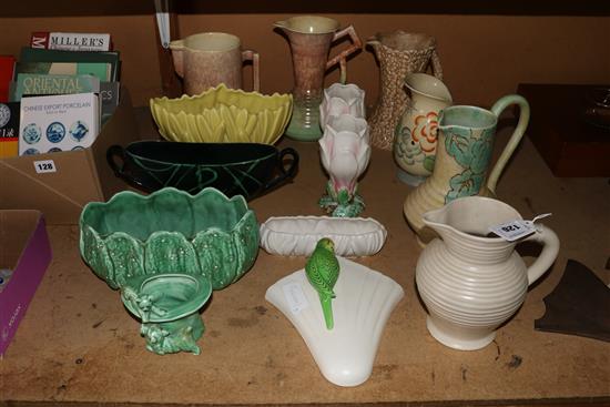 Sylvac budgie vase, cat top hat & mixed vases